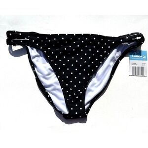 California Waves Swimsuit‎ Bikini Bottoms Black Polka Dot Size Large NEW